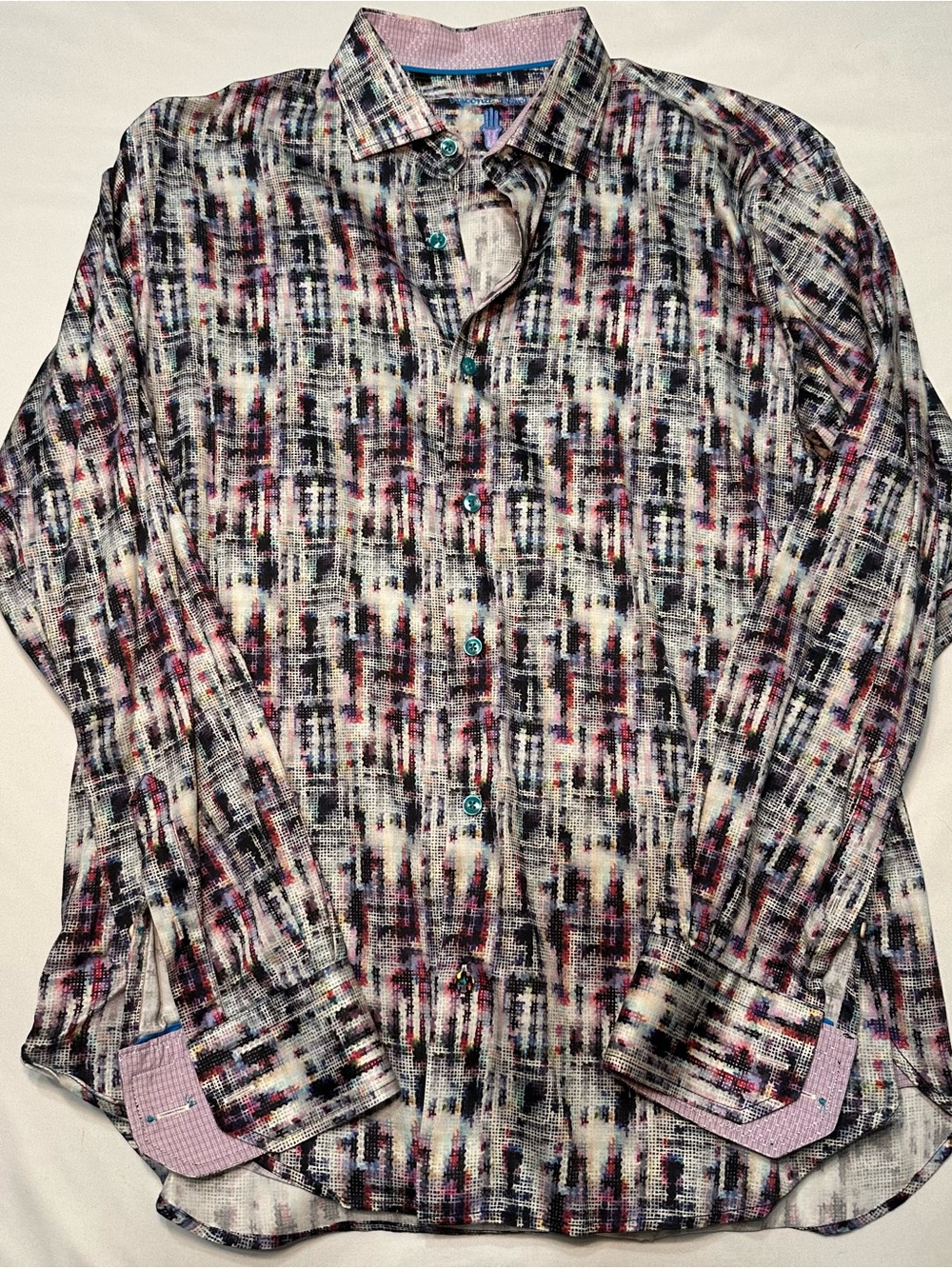 Luchiano Visconti Black Geometric Polo Button Up Shirt L